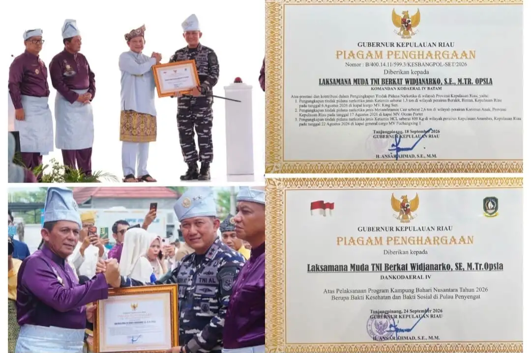 TNI AL Terima Penghargaan Ganda dari Pemprov Kepri, Apresiasi atas Pengabdian Merah Putih Kodaeral IV