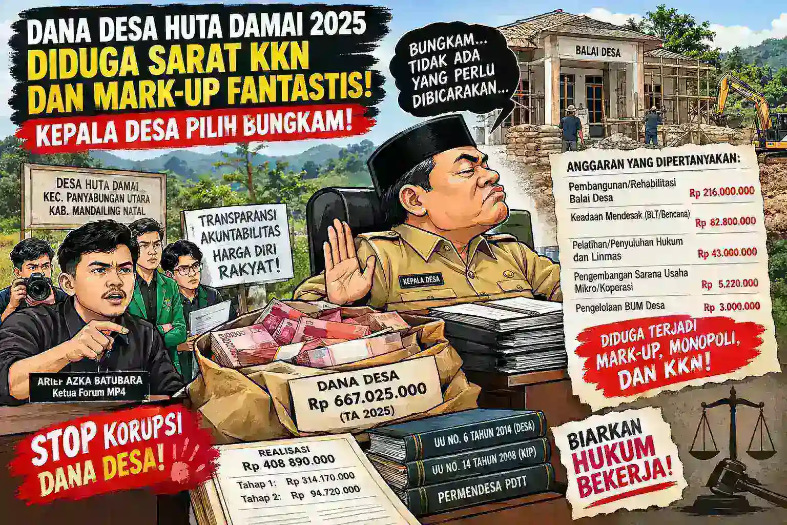 Dana Desa Huta Damai 2025 Diduga Sarat KKN dan Mark-Up Fantastis, Kepala Desa Pilih Bungkam!