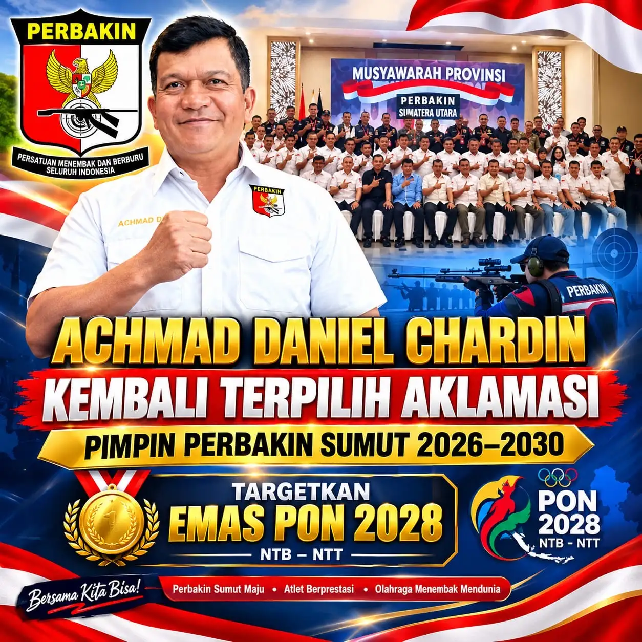 Terpilih Aklamasi Periode 2026–2030, Mayjen TNI (Purn) Achmad Daniel Chardin Kembali Pimpin Perbakin Sumut