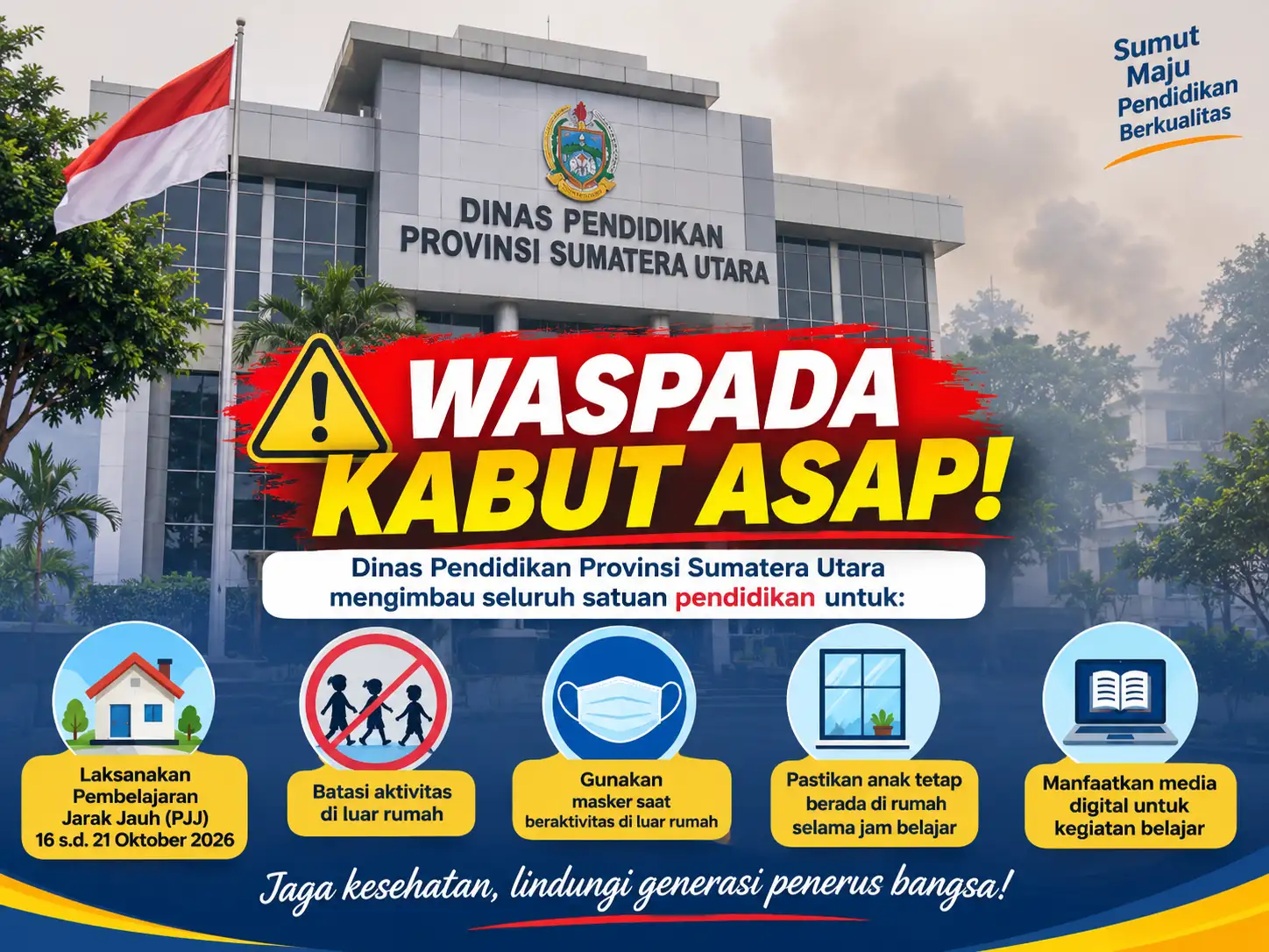 Kabut Asap, Disdik Sumut Berlakukan PJJ Serentak 16–21 Oktober 2026